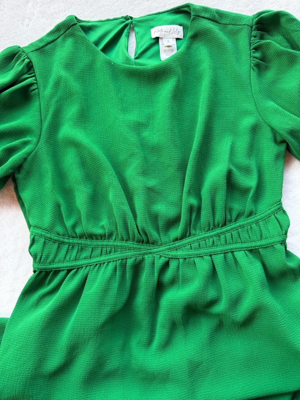 Green Tiered Puff-Sleeve Mini Dress Size S - Picture 2 of 7